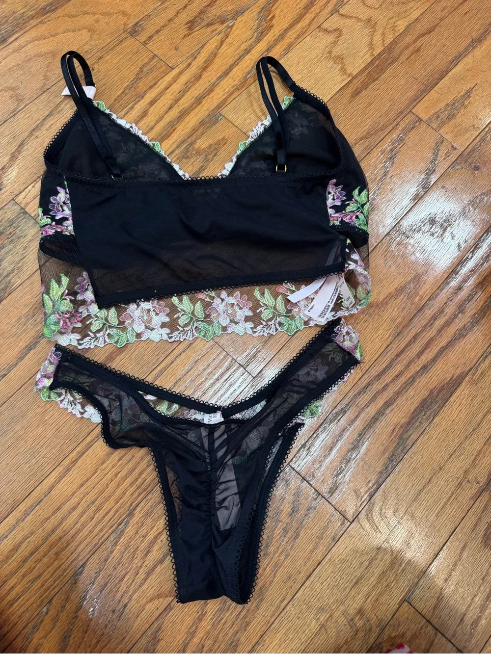 Black Floral Embroidered Bralette & Brazilian panties